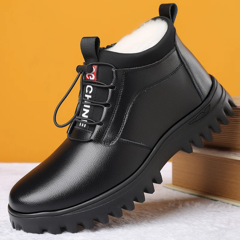 

Мужские зимние ботинки с мехом, теплая зимняя обувь для мужчин, кожаные зимние ботинки, мужские плюшевые зимние ботинки, уличная мужская пов...