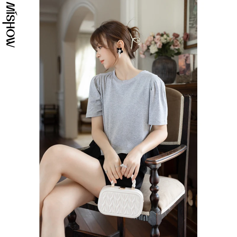 

MISHOW 2021 летние футболки для женщин повседневные однотонные топы тонкие футболки с коротким рукавом женская футболка базовая одежда MPA23T0038