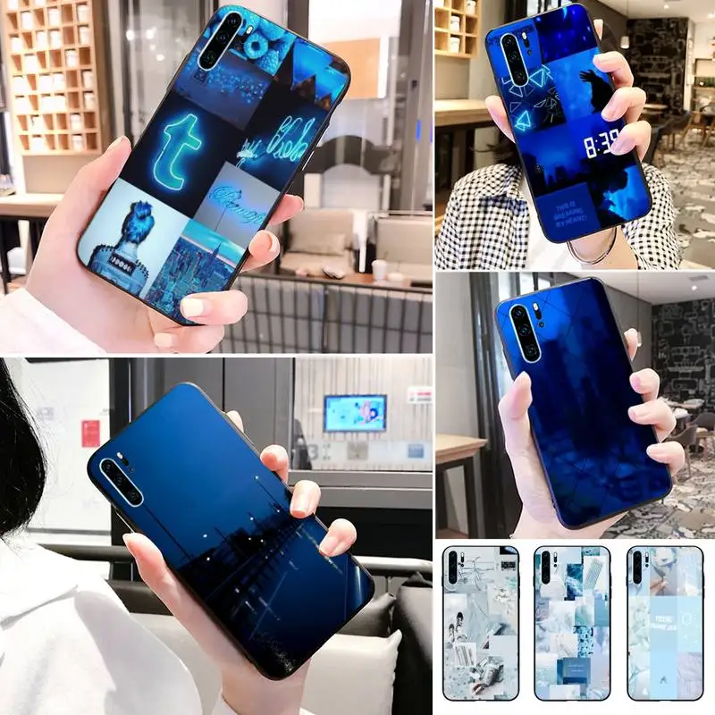 Корейский синий мягкий чехол для телефона Huawei Y5 Y6 Y7 Y9 Honor 8X 10 20 View10