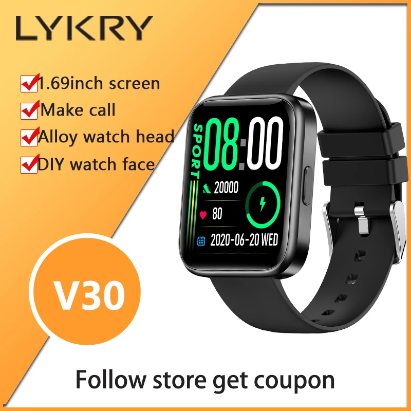 

Смарт-часы LYKRY V30 с экраном 1,69 дюйма, пульсометром и тонометром