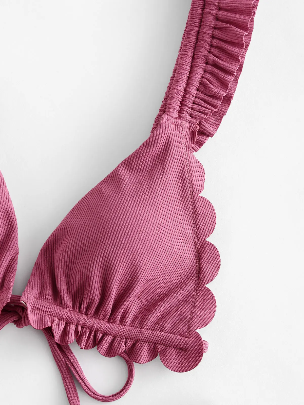 ZAFUL Ribbed Plunge Frilled Bikini Women Swimsuit High Cut Wire Free Bathing Suit Padded Swimwear 2020 Bikinis Set | Женская одежда