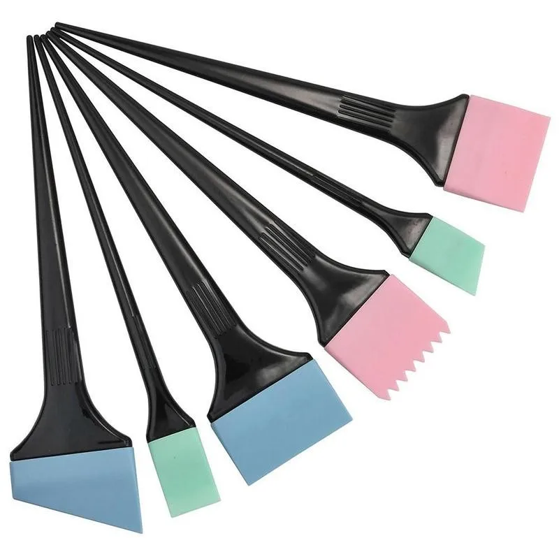 

6-piece Set Of Silicone Hair Dyeing Brush Baking Oil Tool Care Hairdress Scraper Brush Brush Color Hairdressing Brush R3A2