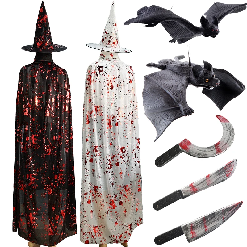 Плащ для Хэллоуина накидка головной убор имитация пластикового кровавого ножа