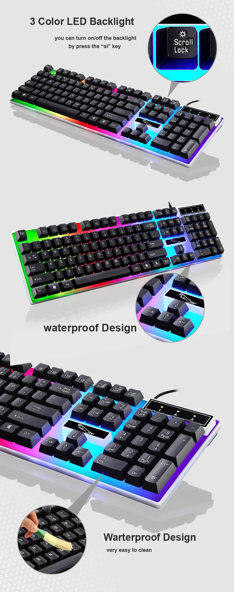 Проводная игровая клавиатура мышь combo USB мыши гибкий полихроматический светодиодный свет компьютерная Механическая Подсветка
