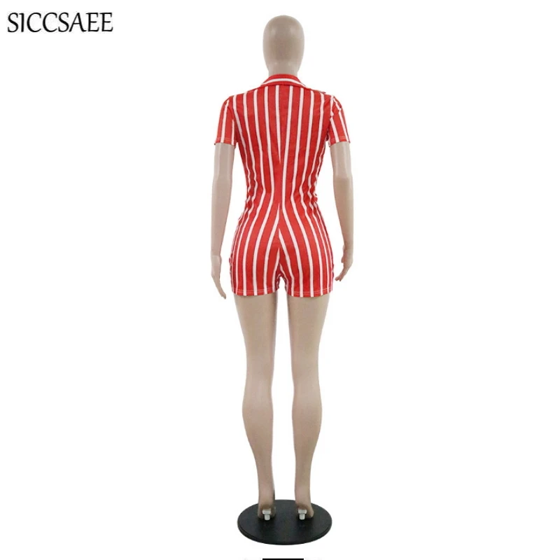 

Vertical Striped Printing Playsuits For Women Deep V Neck Short Sleeve Sexy Casual Jumpsuits Shorts Bodycon Bandage Bodysuit