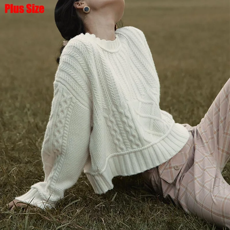 

Новинка 2022, приблизительно 2XL, повседневная женская одежда, Женский однотонный вязаный свитер с круглым вырезом и длинными рукавами, женски...