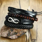 Набор мужских браслетов Vnox, 4 шт., кожаный браслет в стиле панк, черного и коричневого цветов