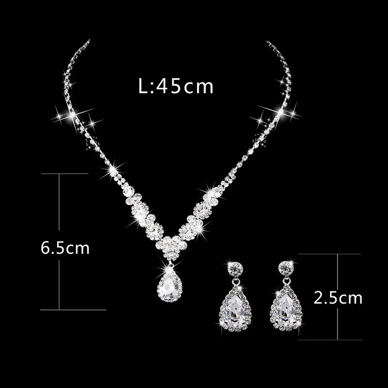 

Baroque Crystal Water Drop Bridal Jewelry Sets Rhinestone Tiaras Crown Necklace Earrings for Bride Wedding Dubai Silver Plated
