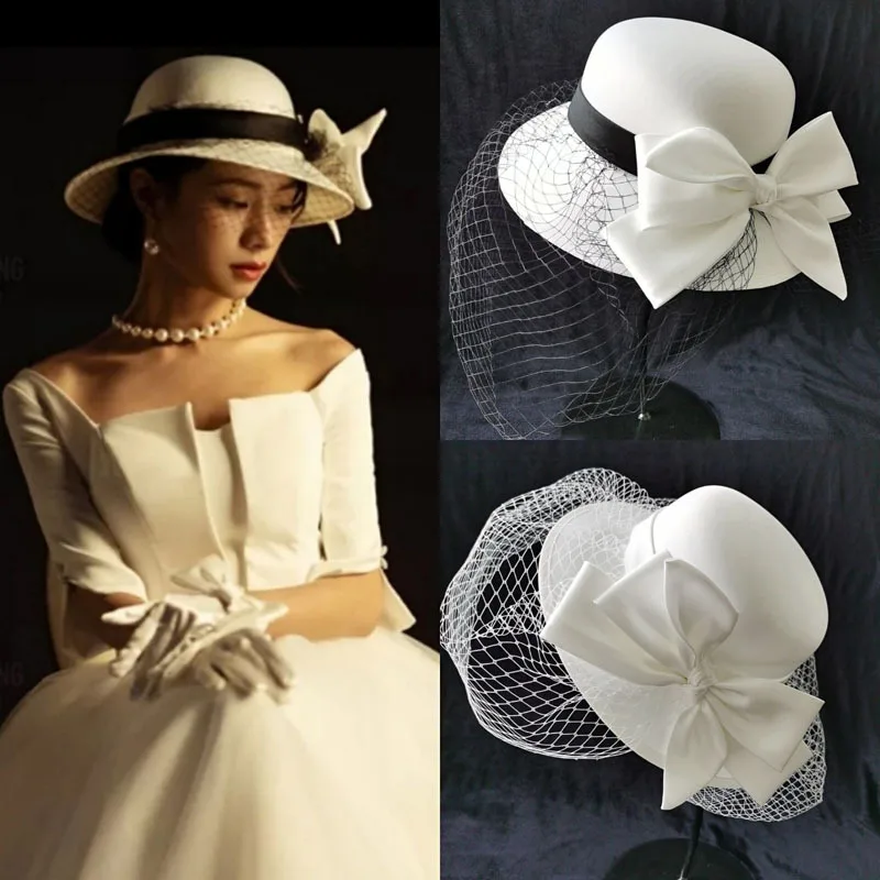 Retro Bridal Hats French British Ladies Banquet Elegant Bow Tie Hat Bridal Headwear Wedding Accessories