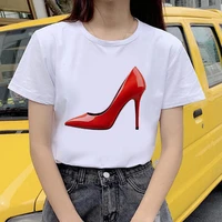 white t shirt womens shirt fashion high heeled shoes printed t shirt womens summer short sleeved casual street clothing tshirt