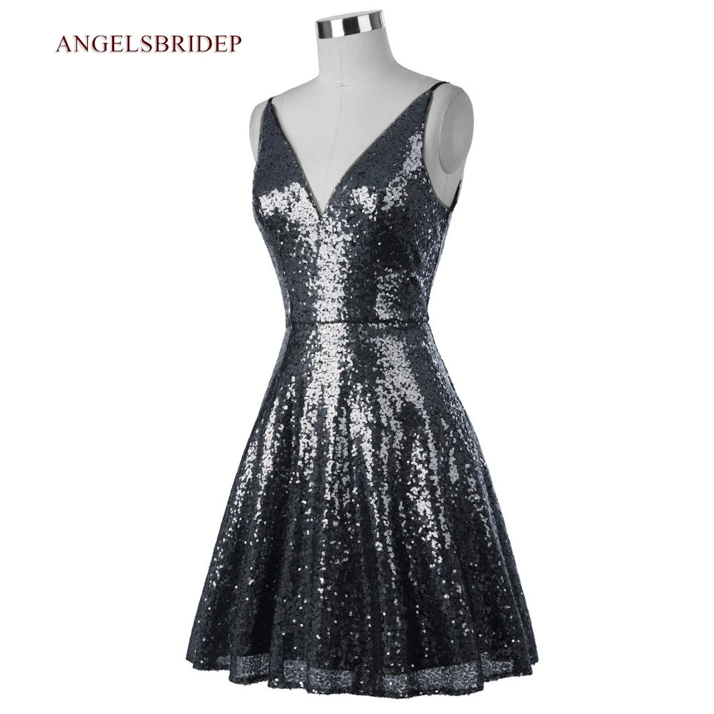 

Sexy Black Short Homecoming Dresses Spaghetti Straps Sequined Sparking Vestido De Festa Graduation Dresses Formal Gowns HOT SALE