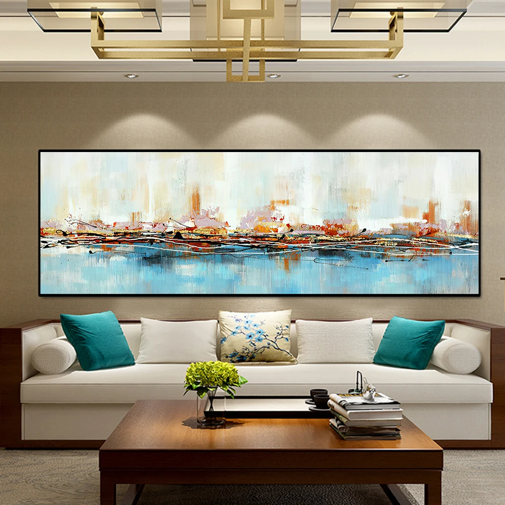 Домашний Декор Современный Синий Золотой Абстрактная живопись плакаты маслом и принты настенный