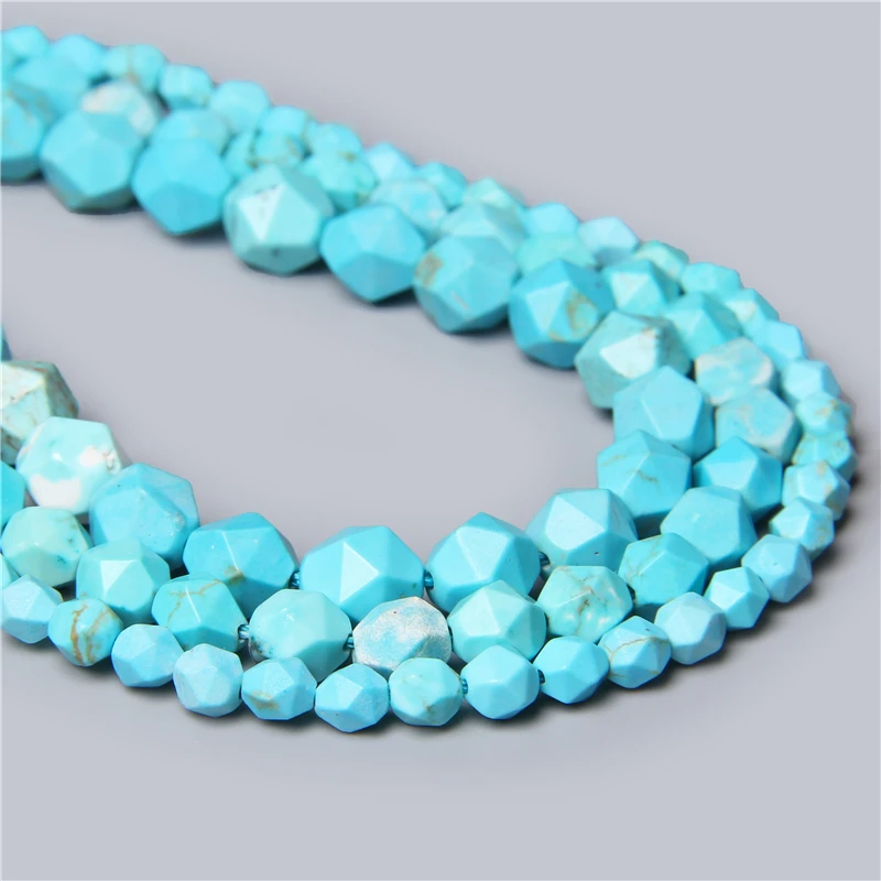 

Faceted Blue Turquoises Stone Spacers Loose Beads DIY Bracelet Necklace Charms for Jewelry Making Finding 15" Strand 6 8 10MM