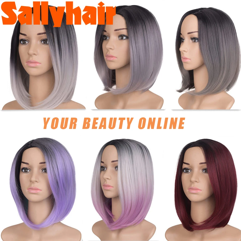 

Sallyhair Black Blonde Bob Synthetic Wigs for Women Long Straight Hair Wigs Natural Middle Part Daily Wigs Heat Resistant