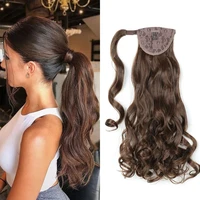 long wavy wrap around ponytail clip in synthetic hair extensions 22 100g with hairpins fake pony tail hairpiece for women girls