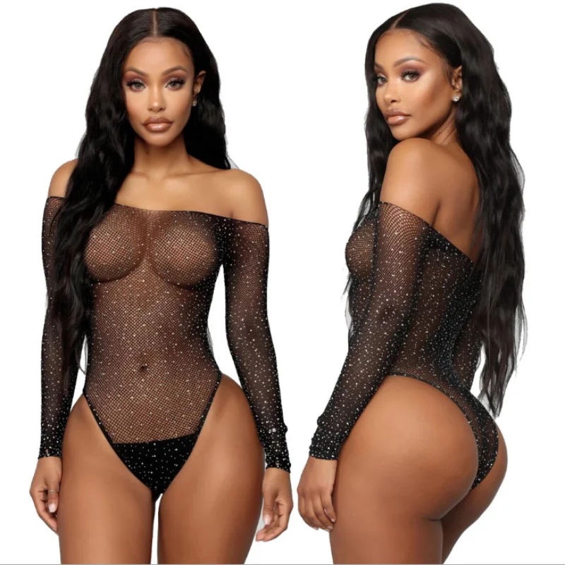 

Sexy Women's Teddy Outfit Fashion Hot Drill Taste Erotic Lingerie Fishnet Transparent Sexy Stockings Tights Erotic Underwear