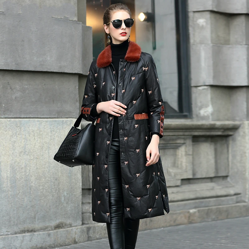 Женская кожаная куртка из натуральной кожи с вышивкой зимние куртки натуральным