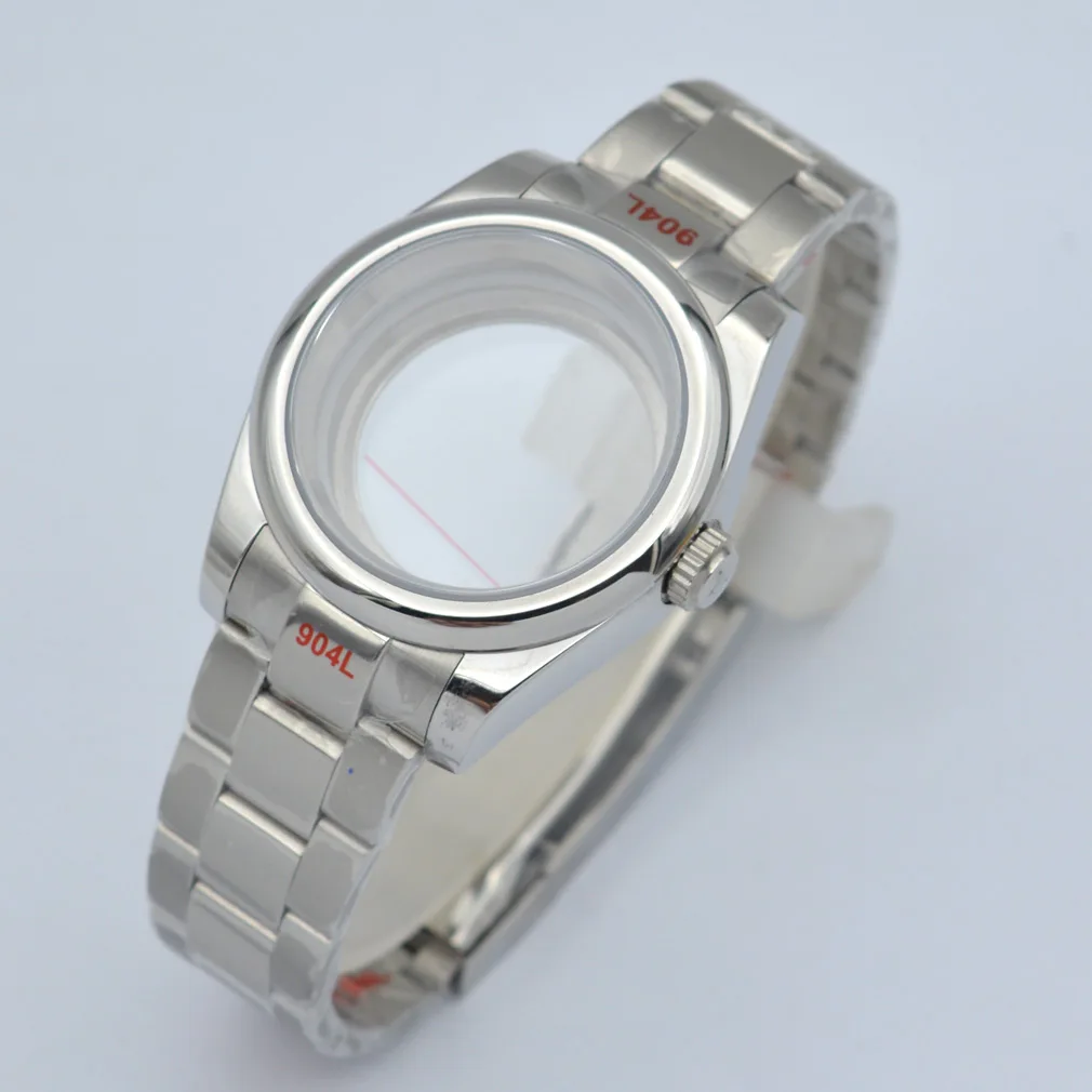 36mm/39mm sapphire glass steel bracelet watch case fit NH35 NH36 ETA2836 2824 DG2813 3804 Miyota 8205 8215 821A movement | Наручные часы
