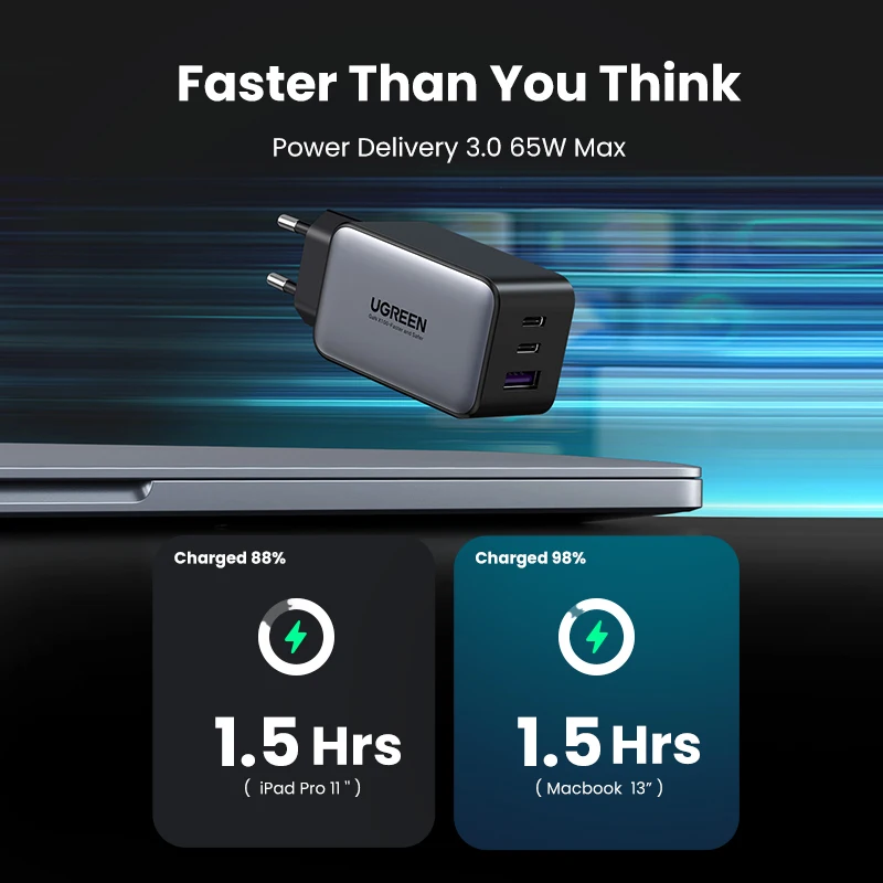 ugreen 65w gan charger usb fast charger qc 4 0 pd3 0 for iphone 13 12 samsung huawei xiaomi phone charger type c quick charger free global shipping
