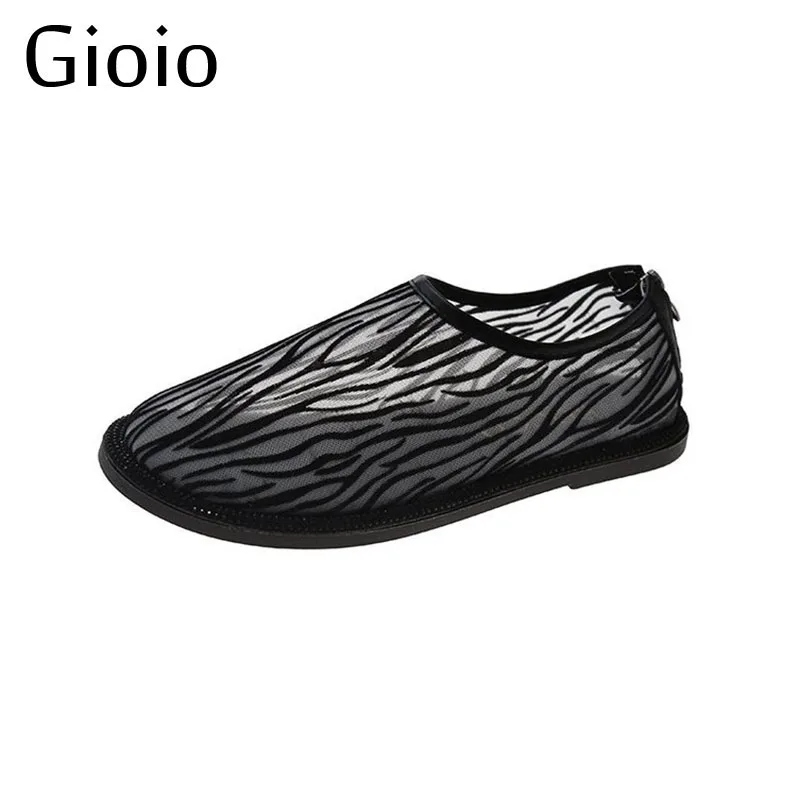 Gioio Spring 2021 flat loafer single shoe one foot muller shoes High Quality Ladies Black Sexy Leopard print fabric Footwear