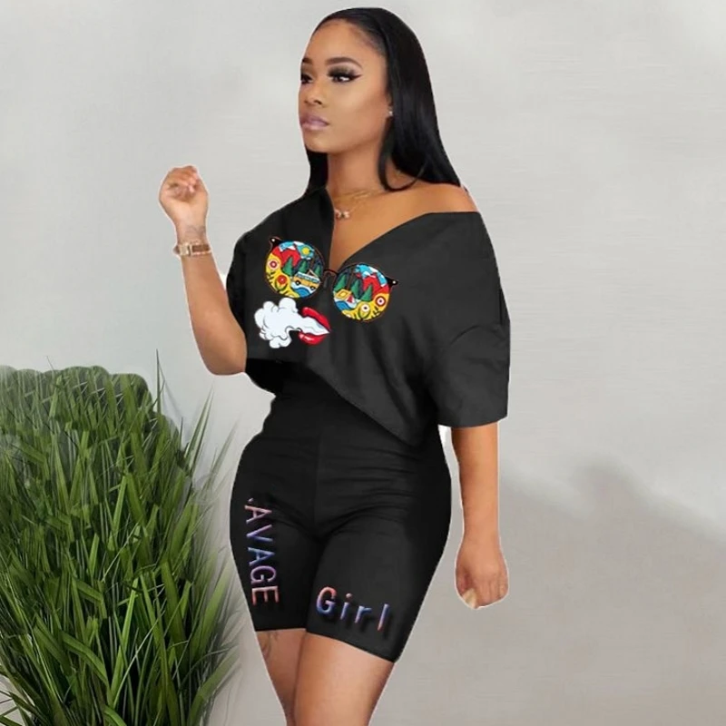 

Two Piece Set Women 2020 Letter Printing Tracksuit Summer Clothes Short Sleeve Crop Top Biker Shorts Lounge Set Dresy Damskie