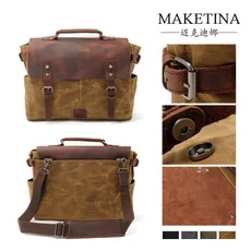 

Canvas Leather Men Messenger Bags Satchel Shoulder Bags Men Laptop Briefcase Travel Handbag Horizontal square bag crossbody bag