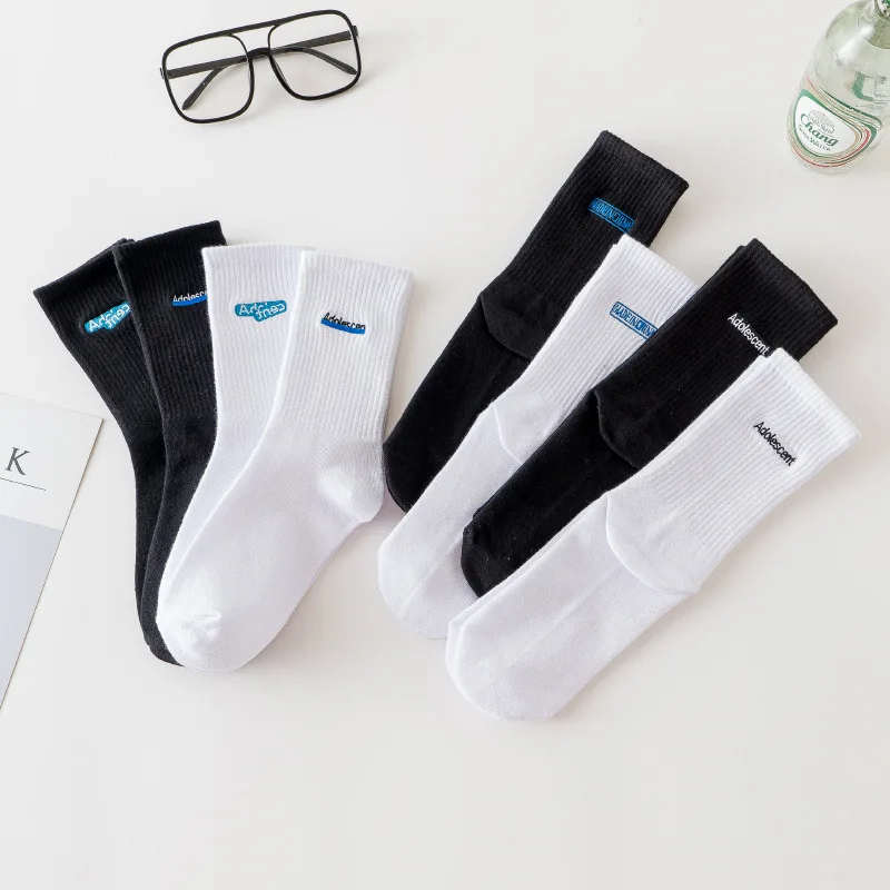 

Белые женские носки с вышивкой, модные спортивные хлопковые носки в Корейском стиле с буквами Харадзюку, черные спортивные мужские Компрес...