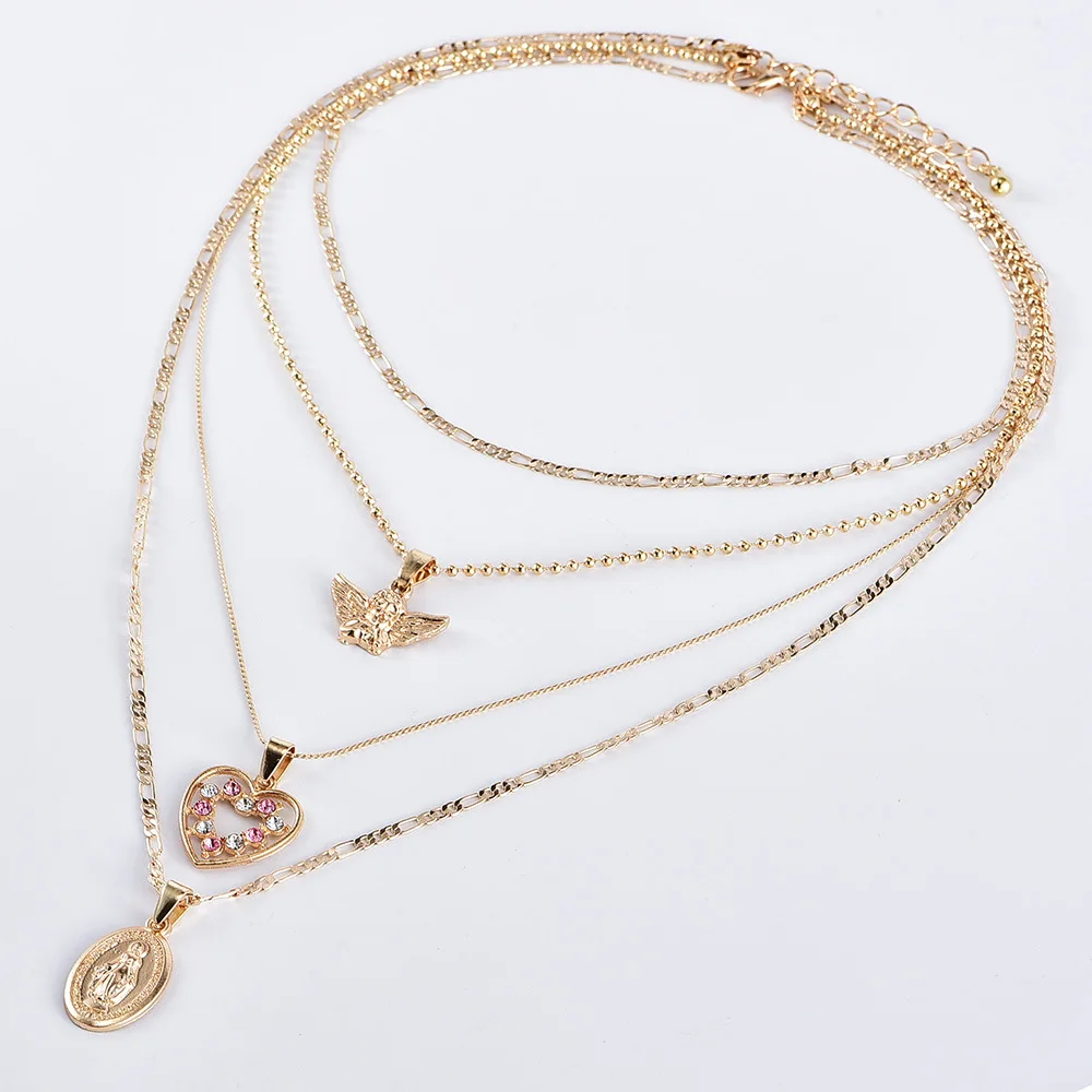 Новое модное Ювелирное Украшение золотое ожерелье многослойное в форме сердца