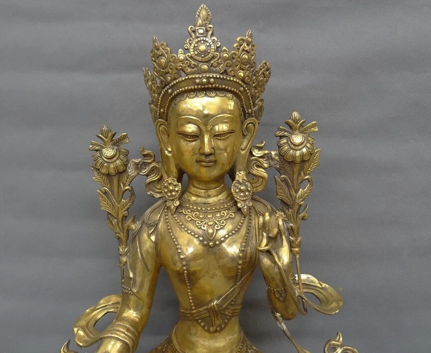 WBY S5256 24 &quotтибетская бронзовая позолота буддийский цветок зеленая богиня тара