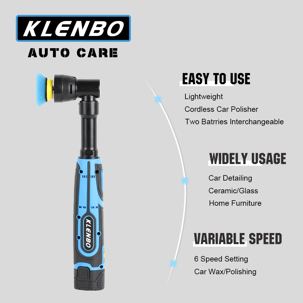 KLENBO 12V Mini DA/RO Car Polisher Cordless for Polishing, Sanding and Cleaning, Swirl Killer Polisher