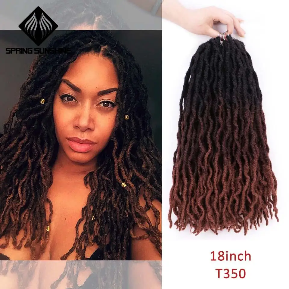12 18 дюймов Nu Locs Goddess Faux Locs Curly Ombre плетение волос мягкие косички синтетические вязанные крючком косы волосы Exntension
