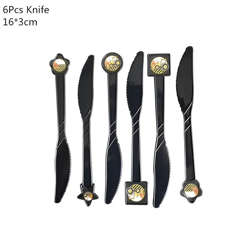 6pcs plastic knife Строительный трактор тема экскаватор надувные шары грузовик автомобиль баннеры детский день рождения, день рождение мальчика вечерние принадлежности - Цвет: 6pcs plastic knife
