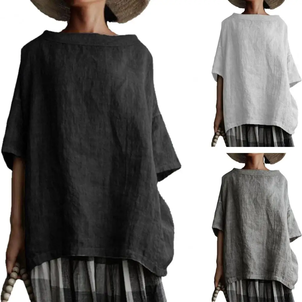 Женская блузка с воротником-лодочкой летняя свободная Однотонная рубашка