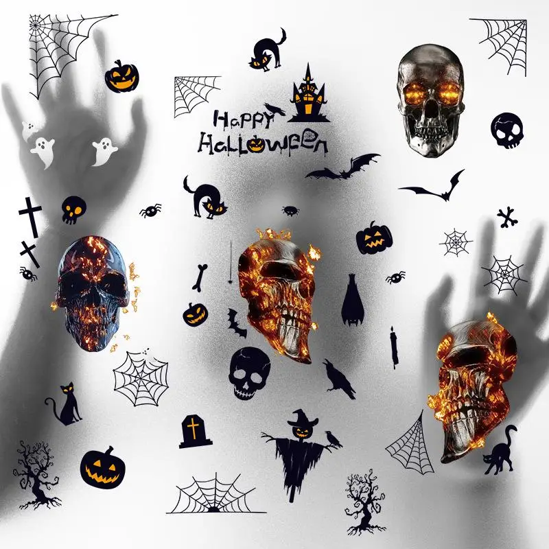 

Halloween Fire Skull Bloody Footprints Stickers Scary Zombie Window Sign Clings