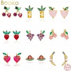 BOAKO 925 стерлингового серебра Мода фрукты Циркон летние серьги-гвоздики, розовыекрасными ушками ногтей темперамент вишня в виде капель с кристаллами в форме для женщин Подарки