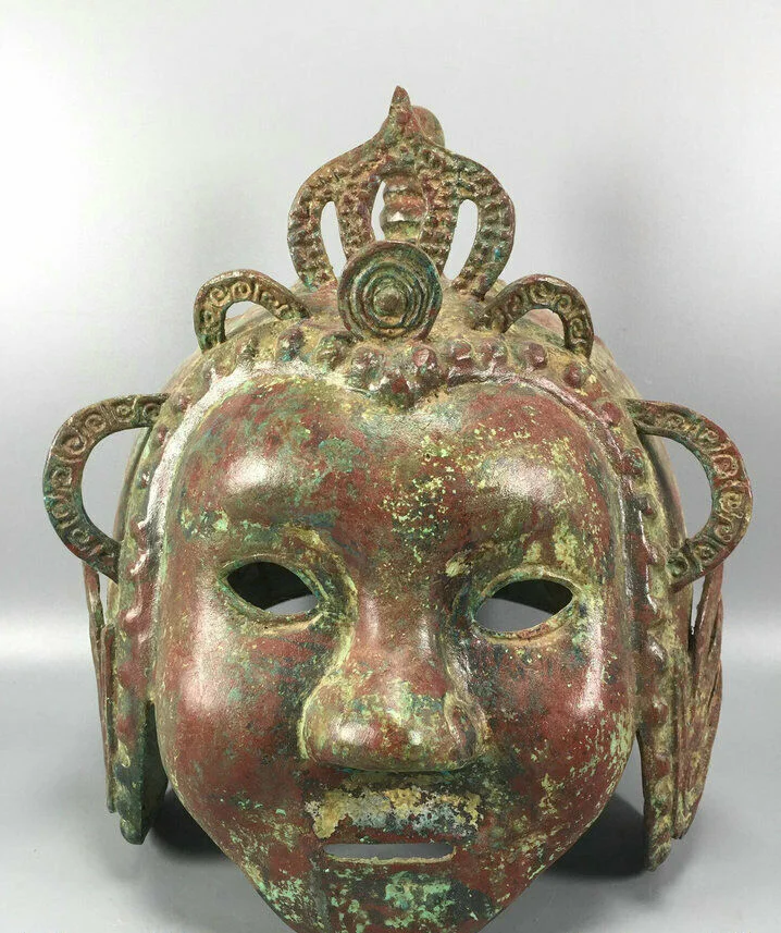 

10.4" Old Chinese Bronze Ware Dynasty Palace Soldiers Warrior Casque Helmet