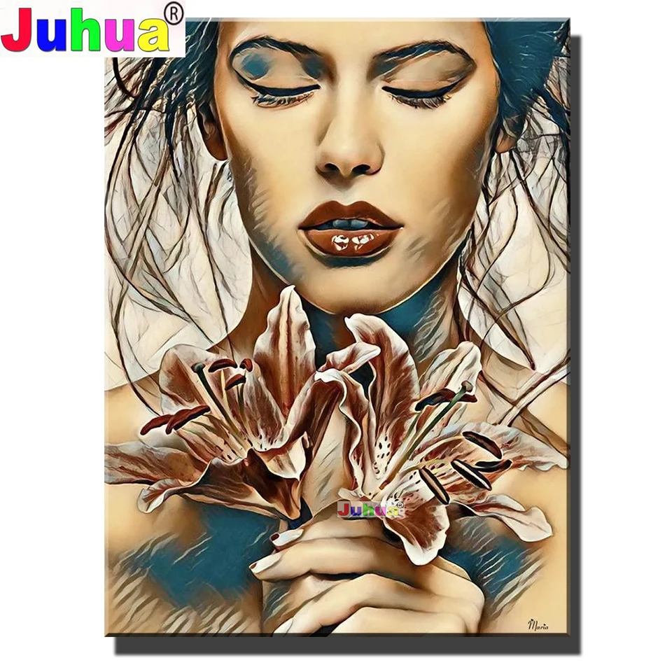 

Полноформатная/круглая алмазная живопись, Женская Лилия, алмазная вышивка, мозаика, Элегантная Леди, 5D, «сделай сам», пазл, рисунок ручной ра...