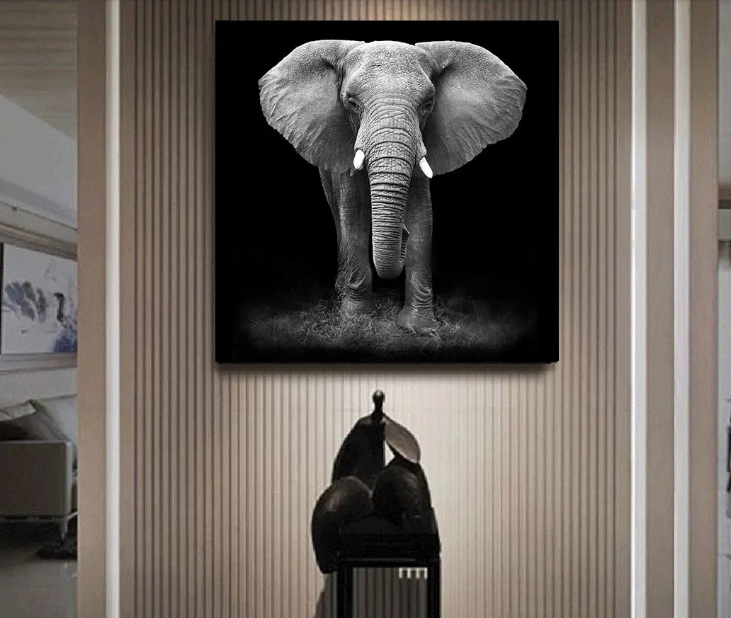

Canvas Painting Black and White Animals Picture Elephant Lion Giraffe Decor Oil Painting Poster Modern Wall Art Picture Home