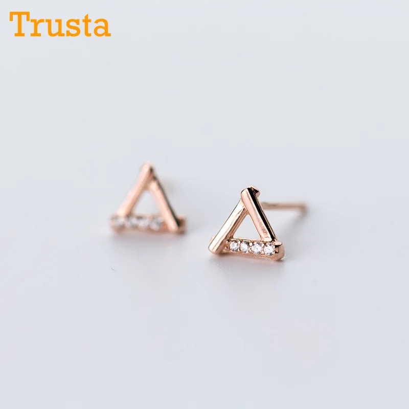 Trusta 925 пробы серебряные ювелирные изделия модные милые миниатюрные 0,7 см X 0,6 см полые треугольные серьги-гвоздики подарок для девочек Дети Леди DS204