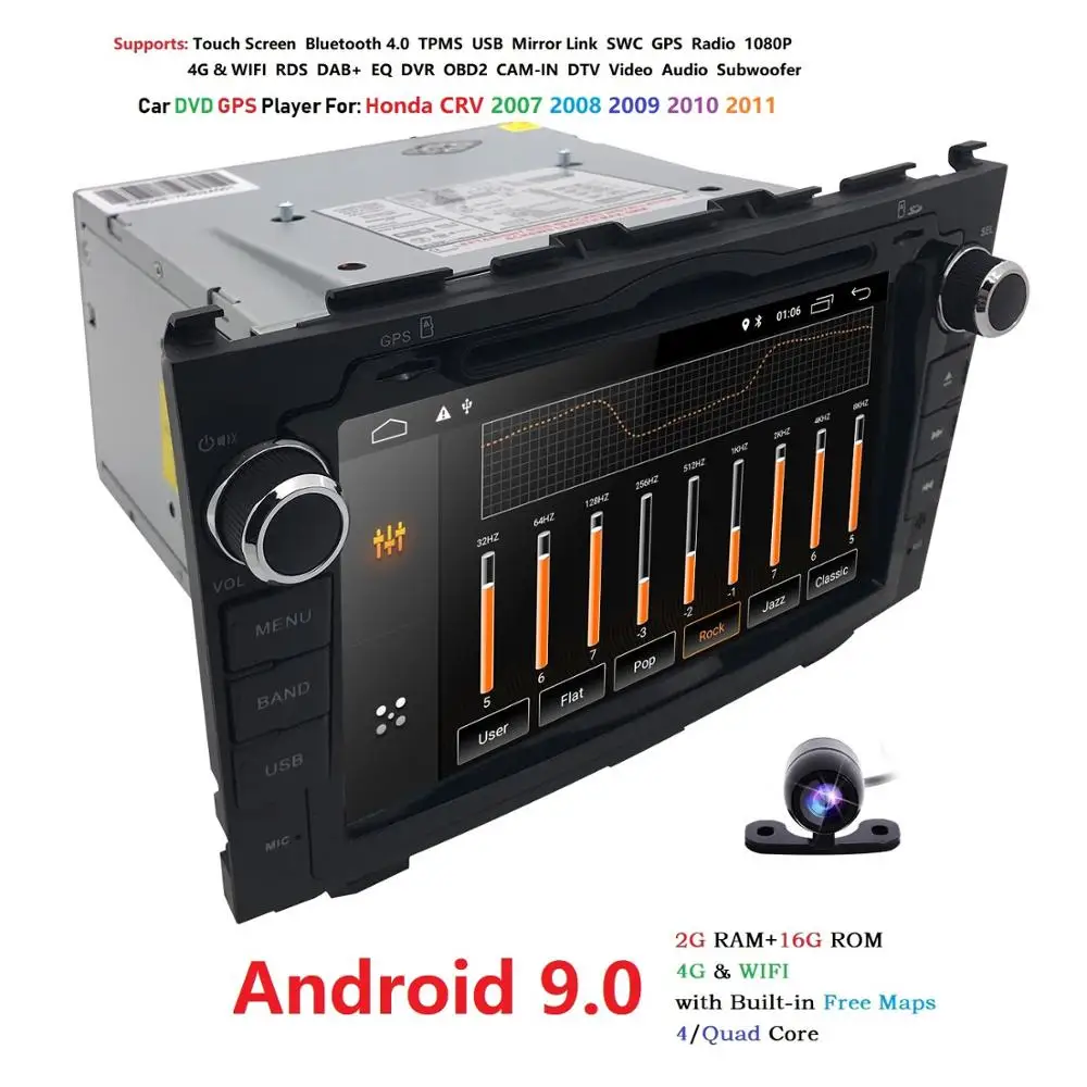 Android 9 0 HD 1024*600 автомобильный dvd плеер радио для Honda CRV 2007 2011 4G WIFI GPS навигация