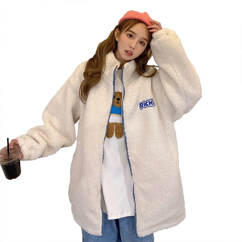 

Women's fashion lamb velvet sweater women's winter cardigan jacket high collar plus velvet thick plus size women's clothing