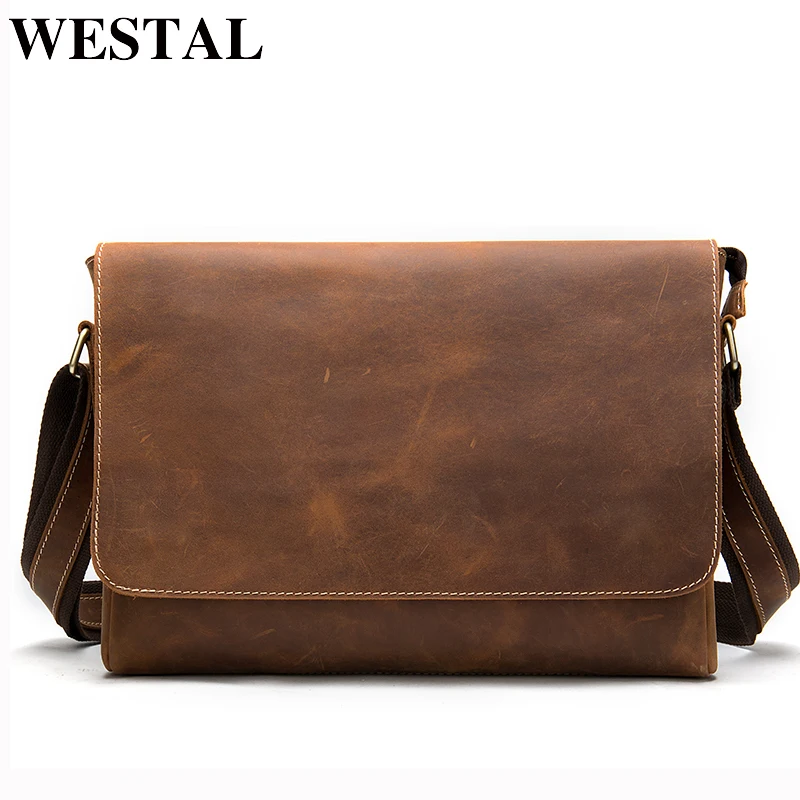 Мужские кожаные портфели WESTAL Crazy Horse сумка для ноутбука Офисные Сумки мужчин