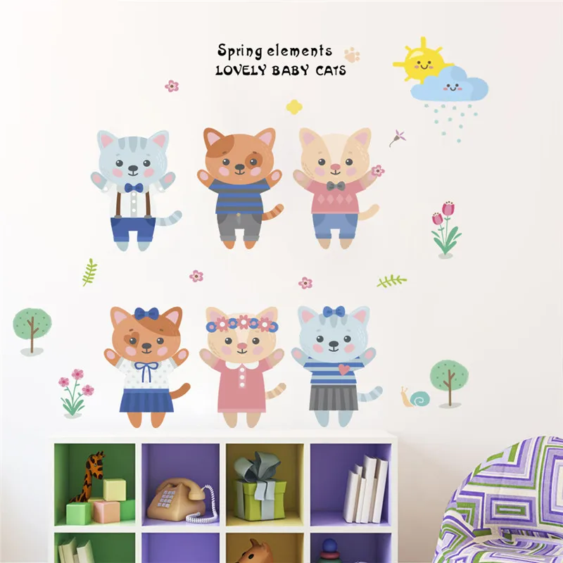 

Lovely Cats Family Wall Stickers Home Decoration Kids Room Bedroom Animal Mural Art Diy Pvc Wall Decal