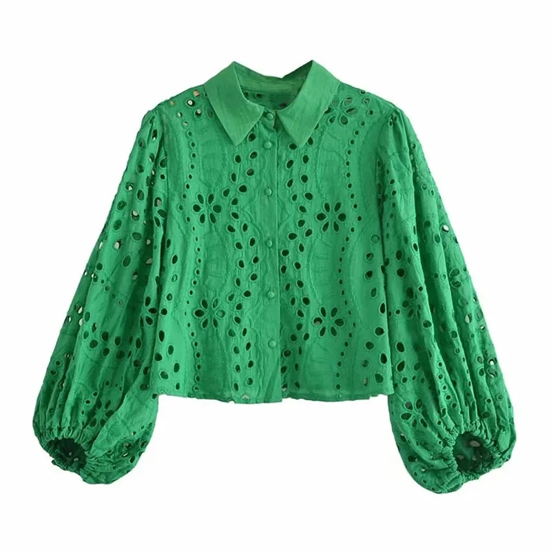 Блузка женская сетчатая с вышивкой на пуговицах белая|Рубашки| |