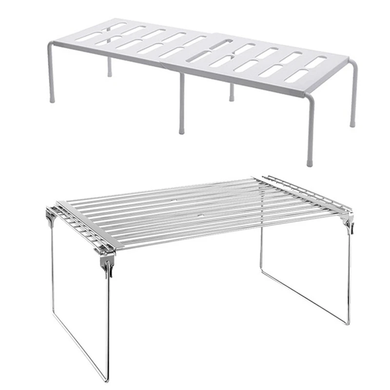 

2 Pcs Kitchen Cabinet Organizers And Storage Expandable Kitchen Counter Shelf Organizer Rack, Silver & White