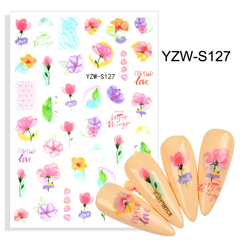 

1 Sheet Blooming Lavender Water Decals Vase Bow Alphabet Leaves Flower Nail Art Sticker Decoration Adhesive Decals