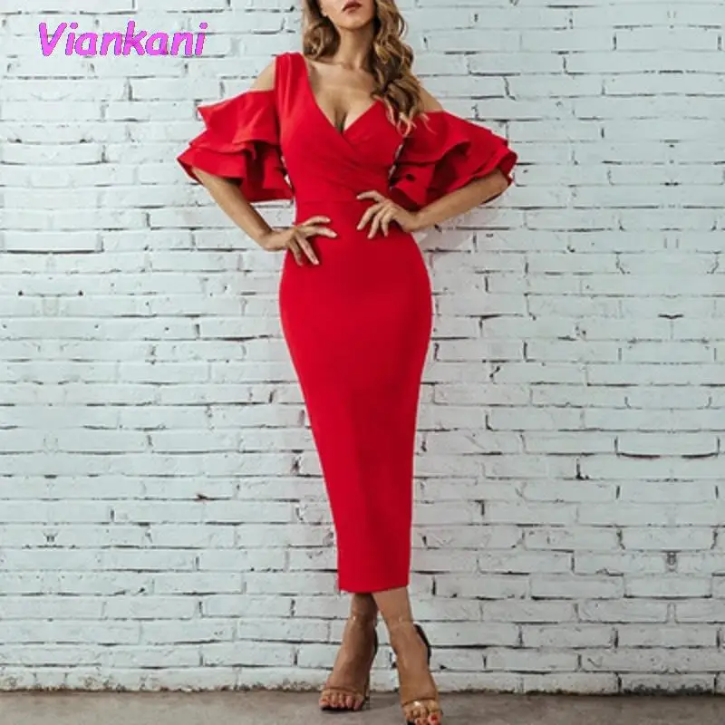 

Женское боди с коротким рукавом, желтое, красное Клубное платье с V-образным вырезом и оборками, вечерние платья миди в стиле знаменитостей, ...