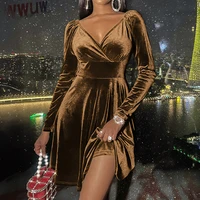 sexy bodycon dresses for women clothes fashion v neck retro club outfit for women clubwear velvet party dress new arrival spring