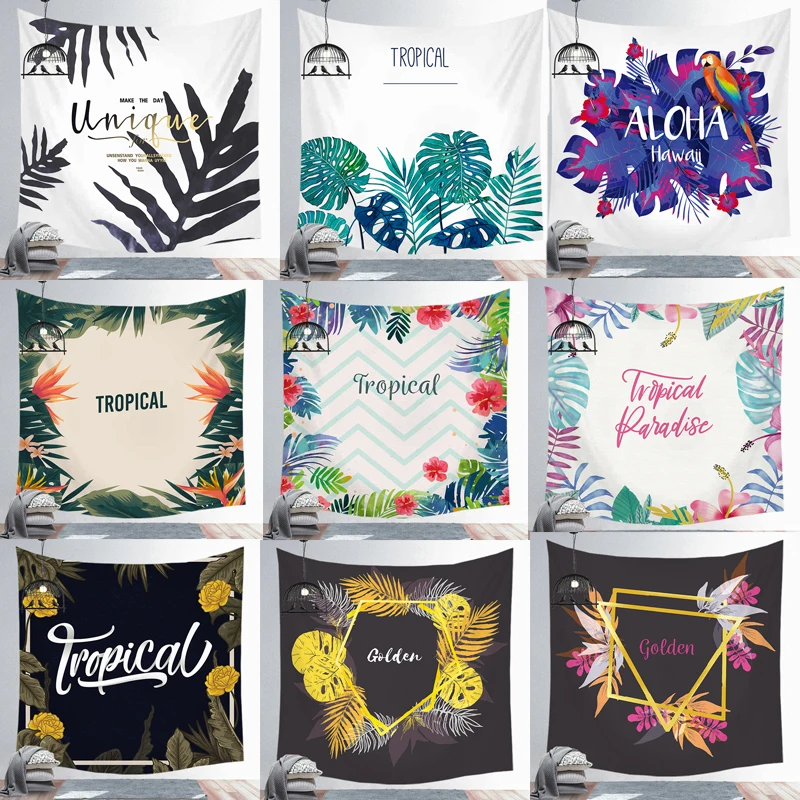 Скандинавский гобелен настенная ткань с зелеными листьями подвесной рисунок