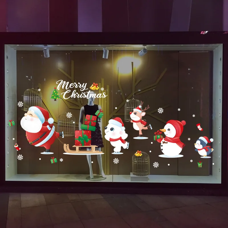 Рождественская Наклейка на стену Санта-Клаус Лось Снеговик стекло статическая